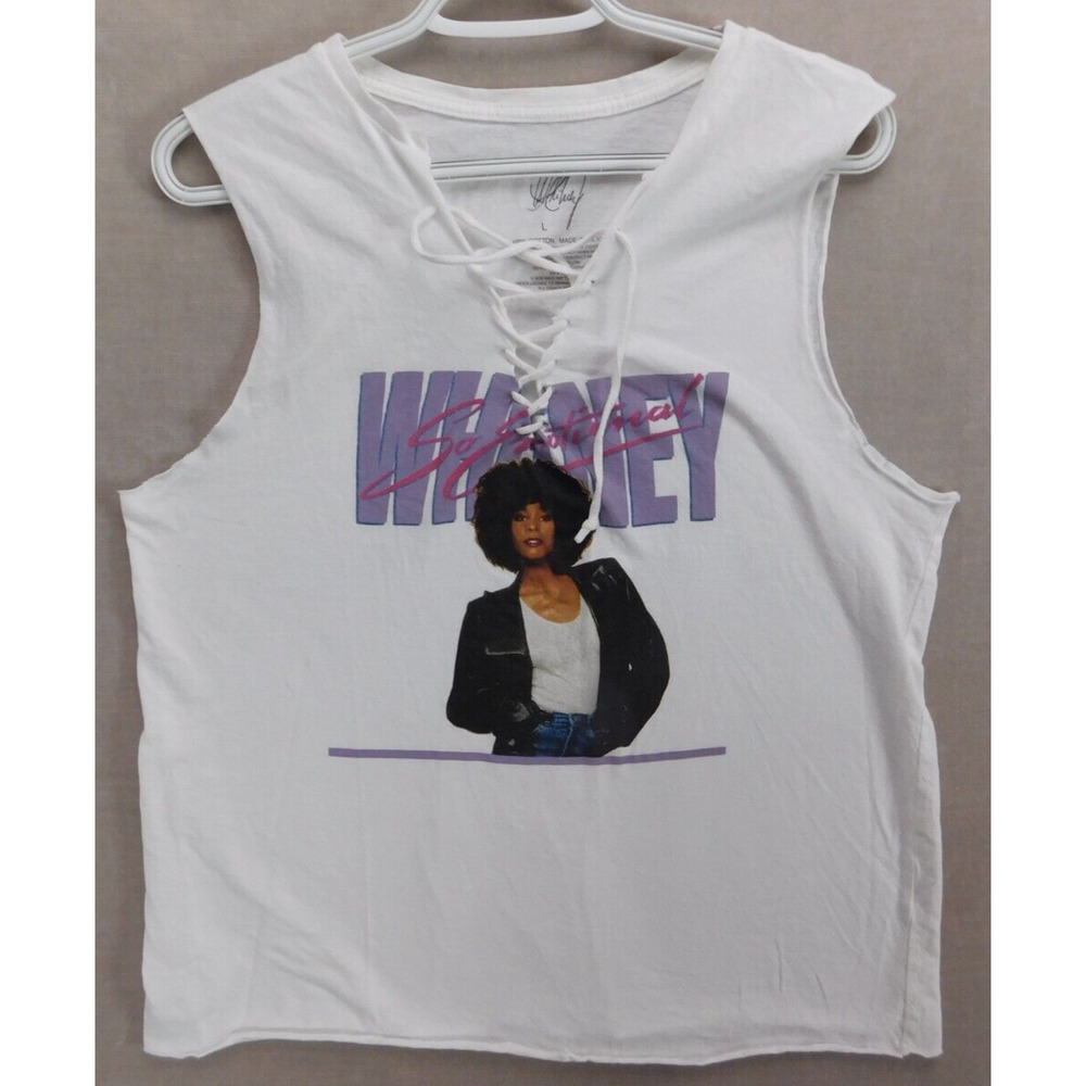 Whitney Houston Women's L Sleeveless Lace-up Graphic T-Shirt